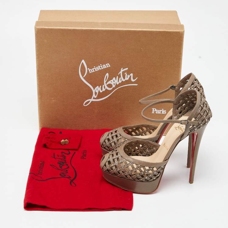 Pre Owned Christian Louboutin Grey Leather Mrs Caged Platform Sandals Size 39