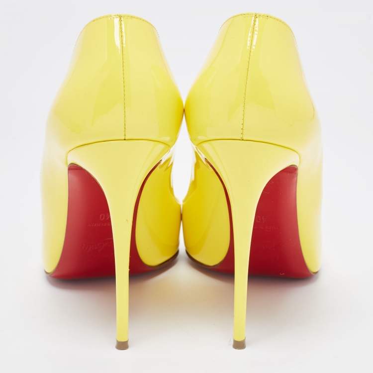 Pre Owned Christian Louboutin Yellow Patent Leather Hot Chick Pumps Size 40