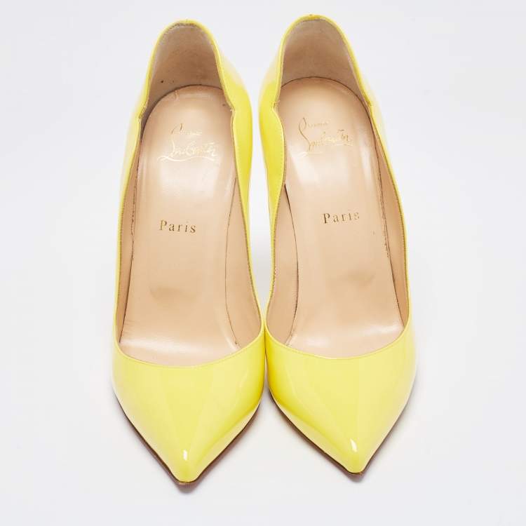 Pre Owned Christian Louboutin Yellow Patent Leather Hot Chick Pumps Size 40