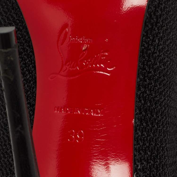Pre Owned Christian Louboutin Black Knit Fabric and Leather Souricette Knee Length Boots Size 39