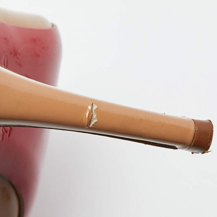 Pre Owned Christian Louboutin Beige Patent Simple Pumps Size 38.5