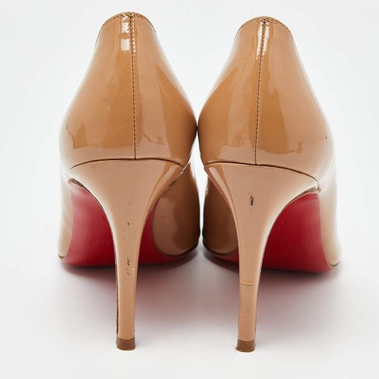 Pre Owned Christian Louboutin Beige Patent Simple Pumps Size 38.5