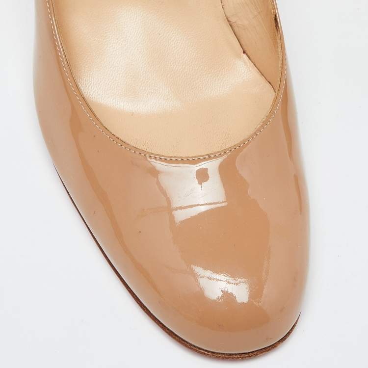 Pre Owned Christian Louboutin Beige Patent Simple Pumps Size 38.5