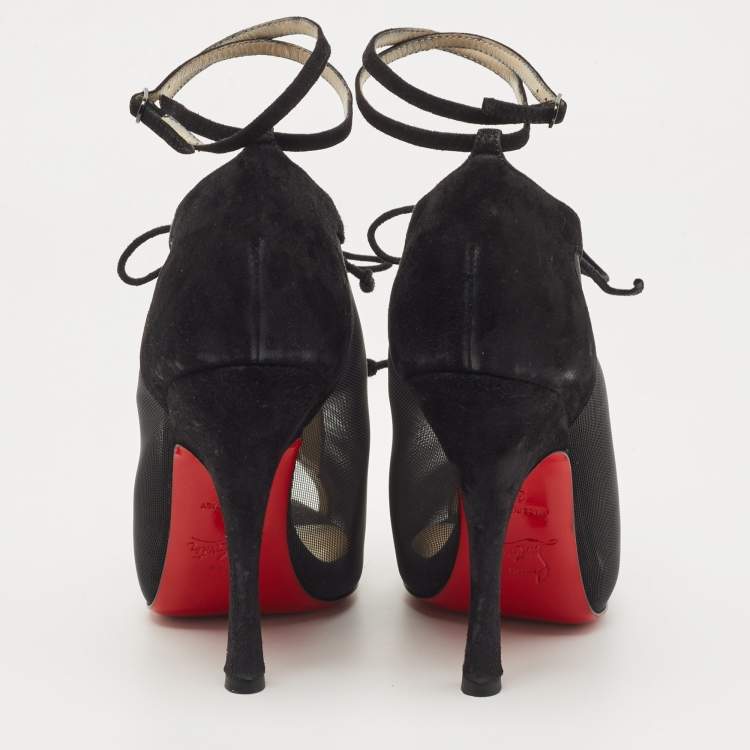 Pre Owned Christian Louboutin Black Mesh and Suede Abbesses Ankle Booties Size 36