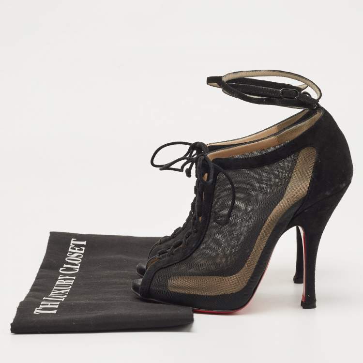 Pre Owned Christian Louboutin Black Mesh and Suede Abbesses Ankle Booties Size 36