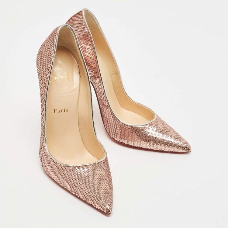 مملوكة مسبقًا Christian Louboutin Rose Gold Sequins So Kate Pumps Size 38