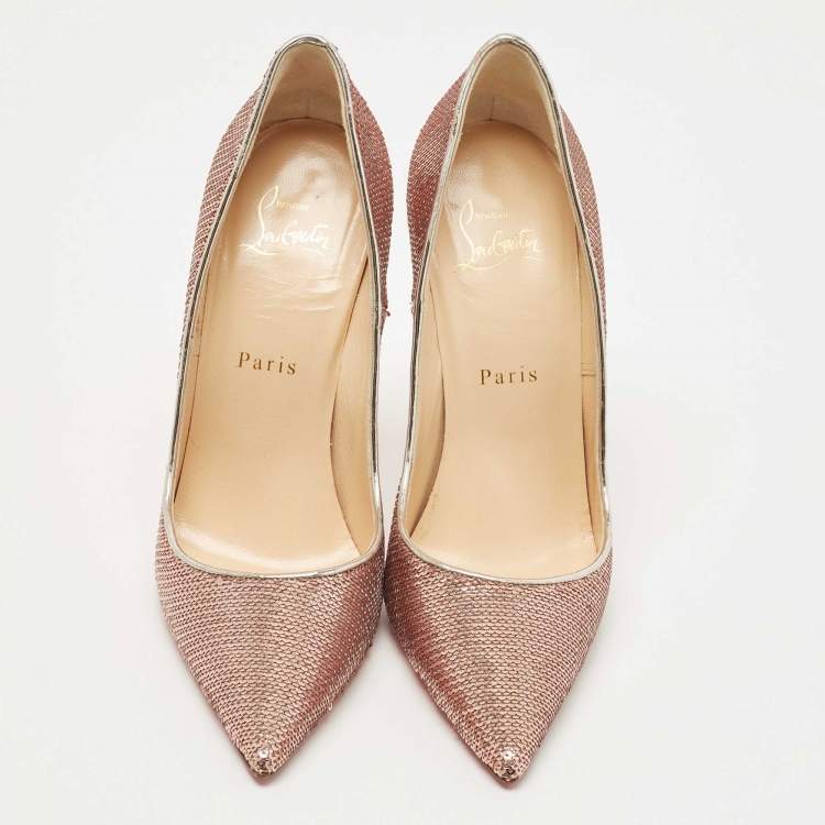 مملوكة مسبقًا Christian Louboutin Rose Gold Sequins So Kate Pumps Size 38