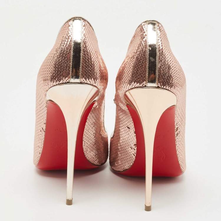 مملوكة مسبقًا Christian Louboutin Rose Gold Sequins So Kate Pumps Size 38