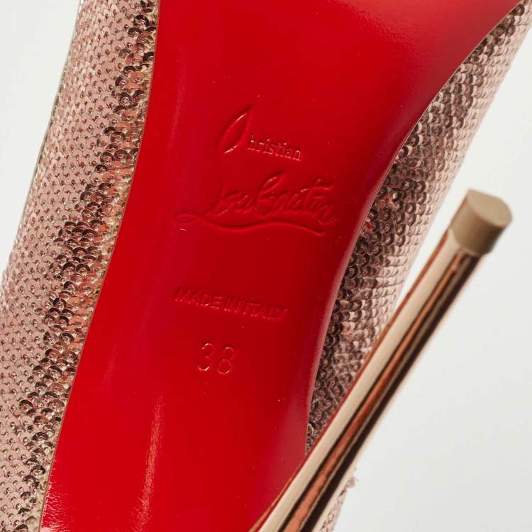 مملوكة مسبقًا Christian Louboutin Rose Gold Sequins So Kate Pumps Size 38