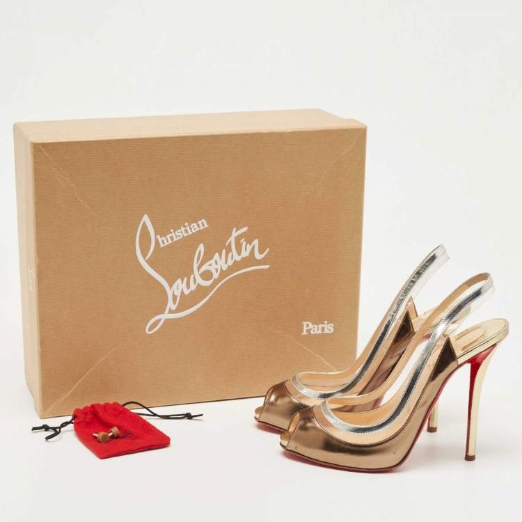 Pre Owned Christian Louboutin Tricolor Leather Paulina Peep Toe Slingback Sandals Size 37