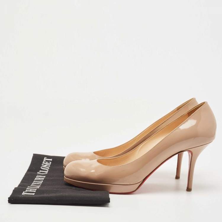 Pre Owned Christian Louboutin Beige Patent New Simple Pumps Size 40