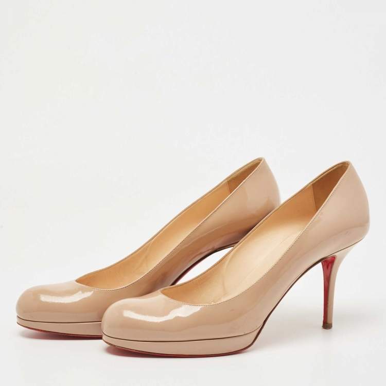 Pre Owned Christian Louboutin Beige Patent New Simple Pumps Size 40