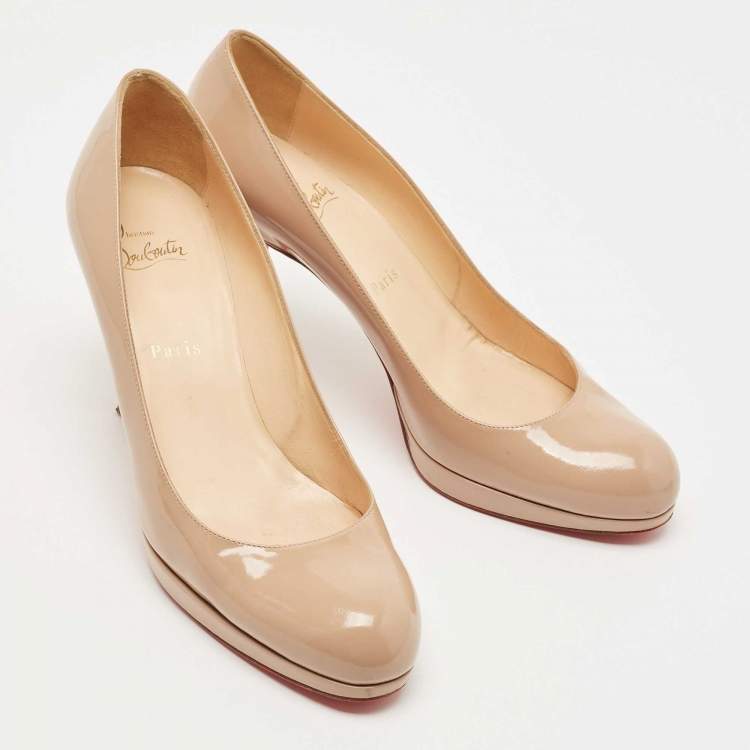 Pre Owned Christian Louboutin Beige Patent New Simple Pumps Size 40