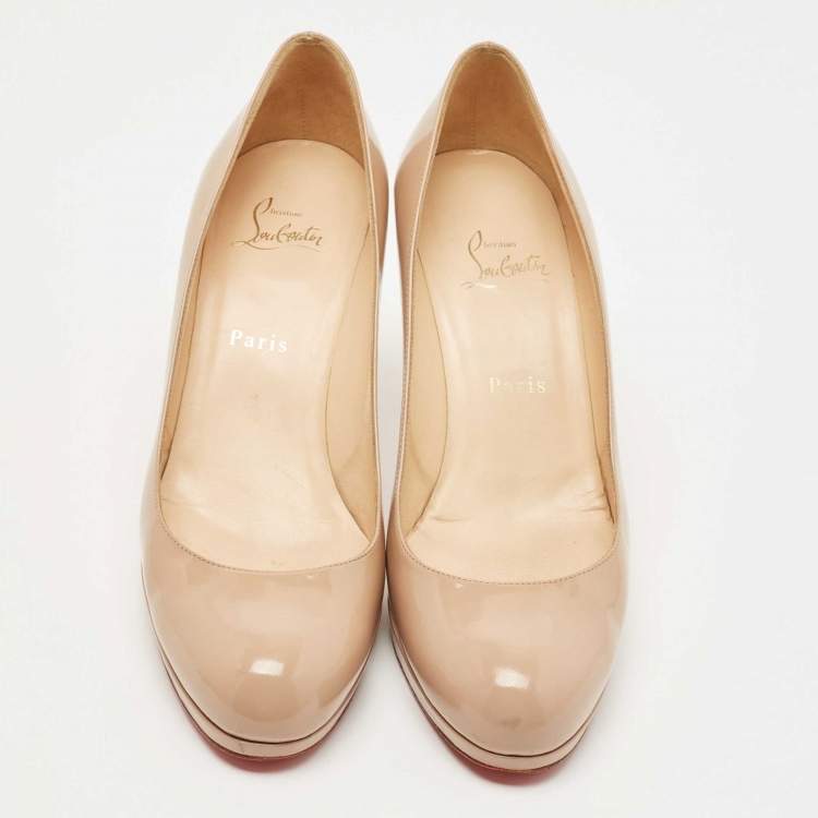 Pre Owned Christian Louboutin Beige Patent New Simple Pumps Size 40