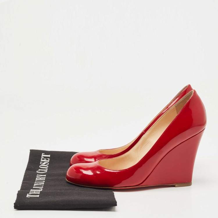 Pre Owned Christian Louboutin Red Patent RonRon Zeppa Wedge Pumps Size 39