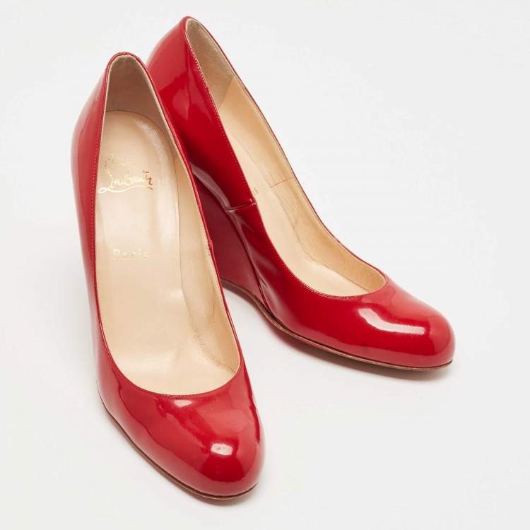 Pre Owned Christian Louboutin Red Patent RonRon Zeppa Wedge Pumps Size 39