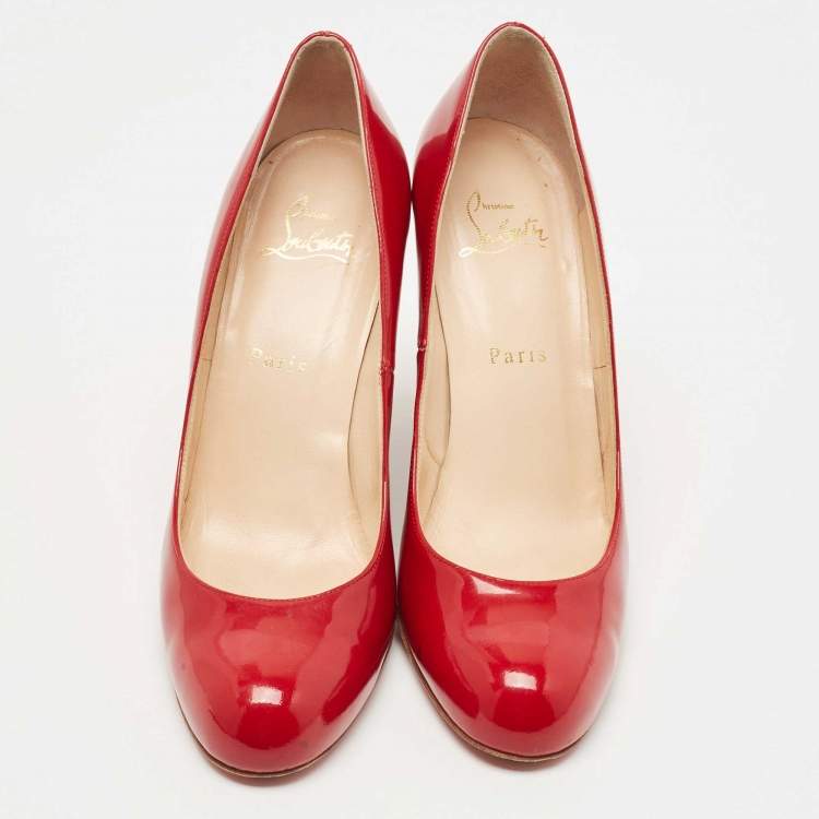 Pre Owned Christian Louboutin Red Patent RonRon Zeppa Wedge Pumps Size 39