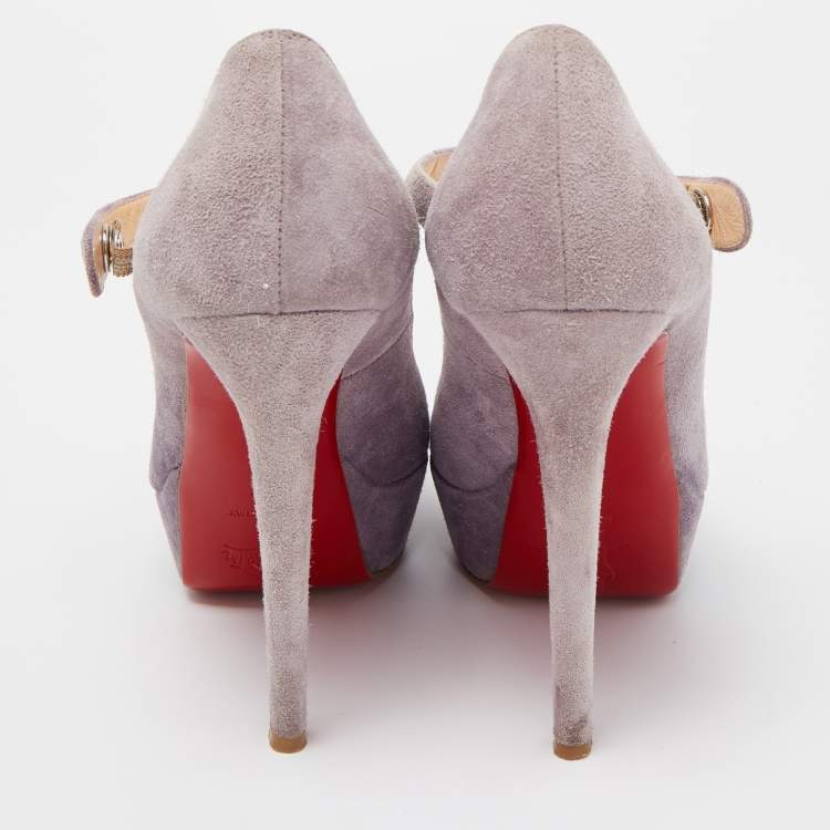 Pre Owned Christian Louboutin Purple Suede Zeppa Peep Toe Mary Jane Pumps Size 37