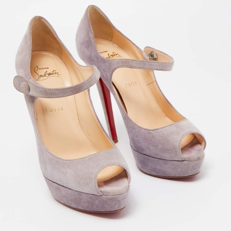 Pre Owned Christian Louboutin Purple Suede Zeppa Peep Toe Mary Jane Pumps Size 37