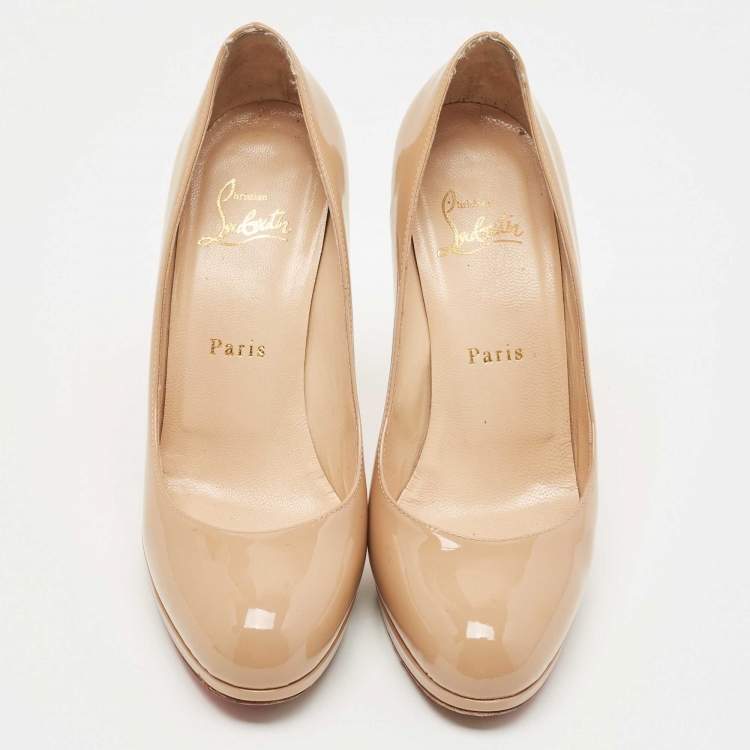 Pre Owned Christian Louboutin Beige Patent Leather New Simple Pumps Size 36.5