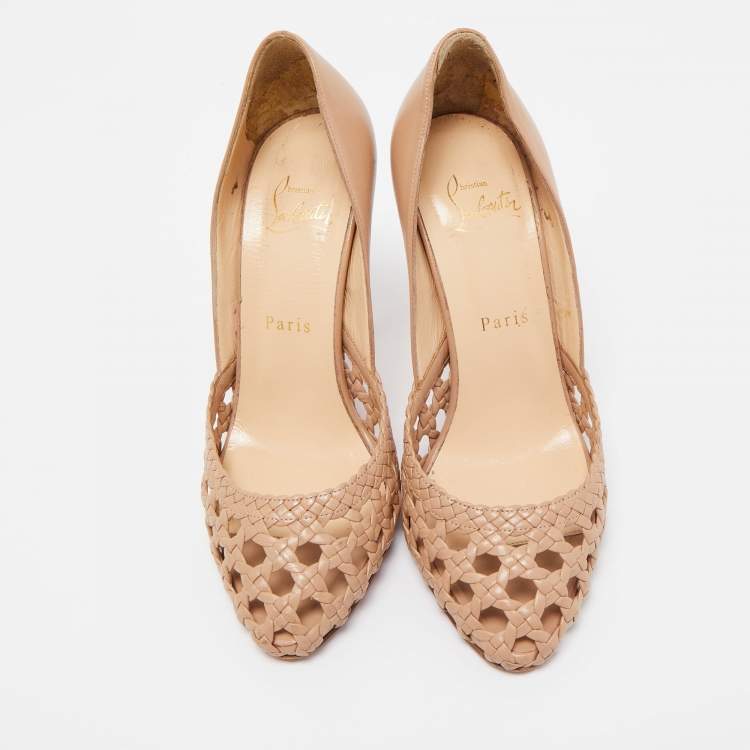 Pre Owned Christian Louboutin Beige Braided Leather Pumps Size 37