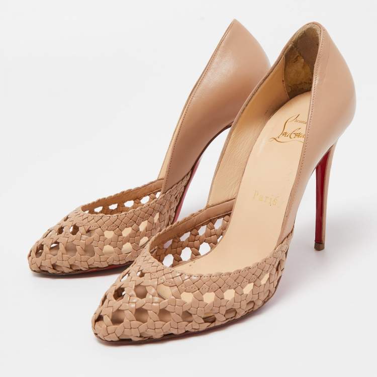 Pre Owned Christian Louboutin Beige Braided Leather Pumps Size 37
