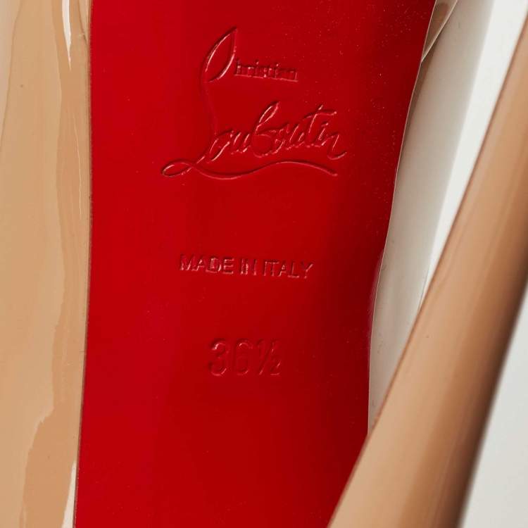 Pre Owned Christian Louboutin Beige Patent Leather Lady Peep Pumps Size 36.5