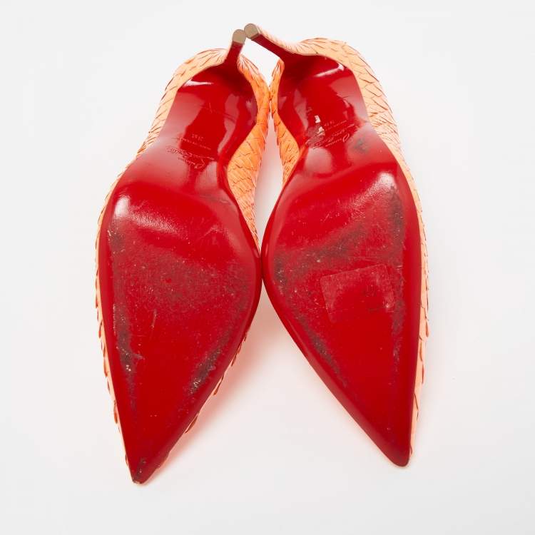 Pre Owned Christian Louboutin Neon Orange Python So Kate Pumps Size 39