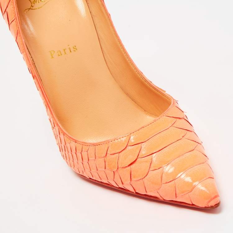 Pre Owned Christian Louboutin Neon Orange Python So Kate Pumps Size 39