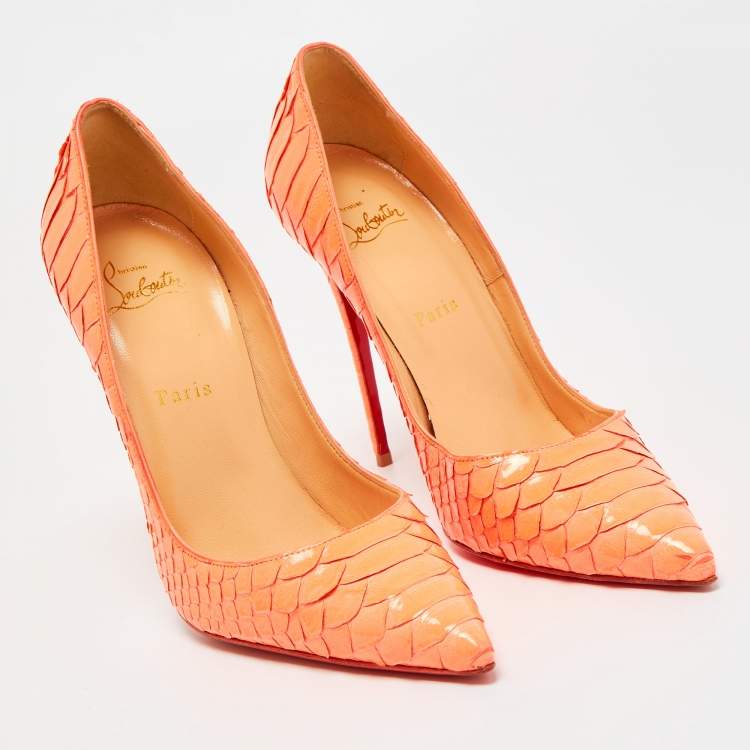 Pre Owned Christian Louboutin Neon Orange Python So Kate Pumps Size 39