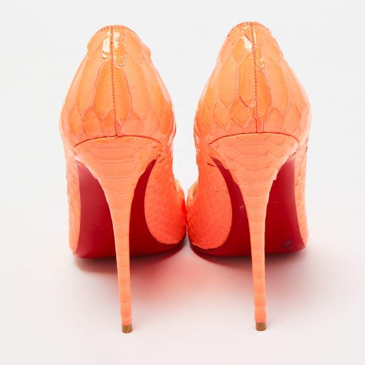Pre Owned Christian Louboutin Neon Orange Python So Kate Pumps Size 39