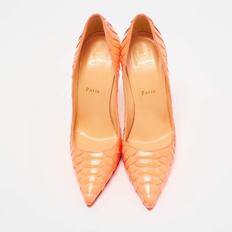Pre Owned Christian Louboutin Neon Orange Python So Kate Pumps Size 39