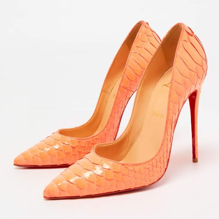 Christian Louboutin Neon Orange Python So Kate Pumps Size 39