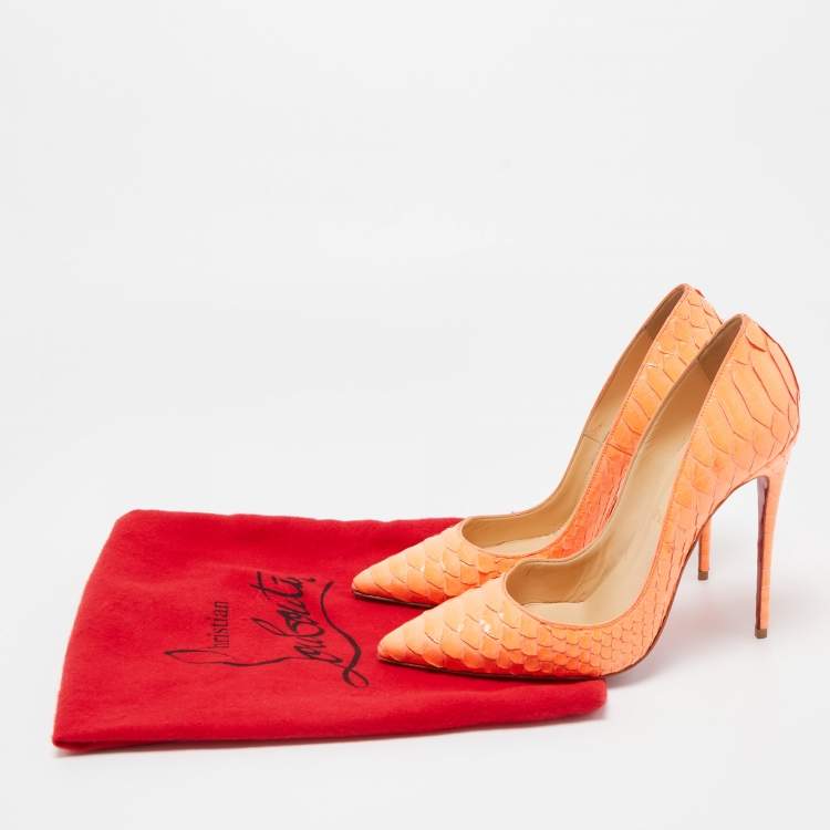 Pre Owned Christian Louboutin Neon Orange Python So Kate Pumps Size 39