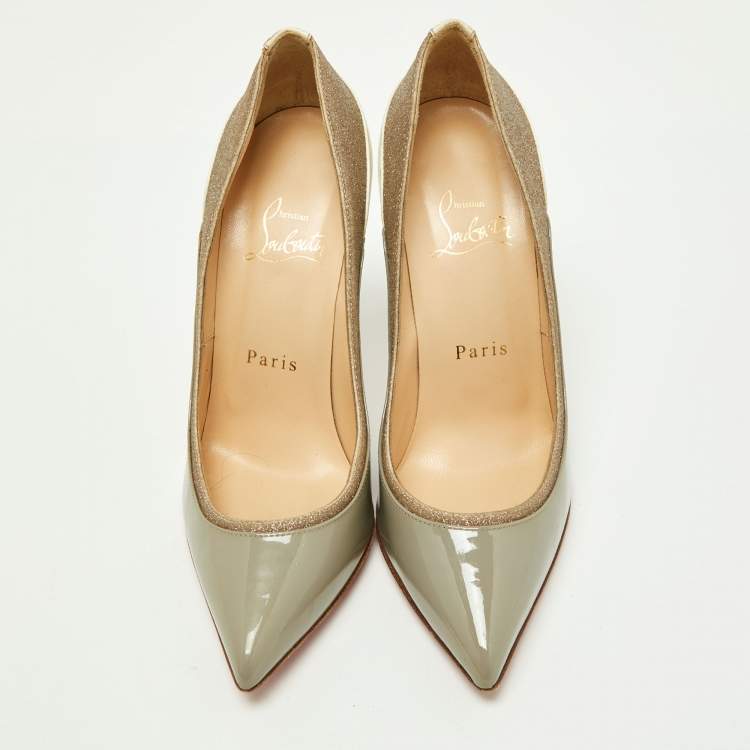 Pre Owned Christian Louboutin Tri-Color Patent Leather and Glitter Tucsick Pumps Size 35.5