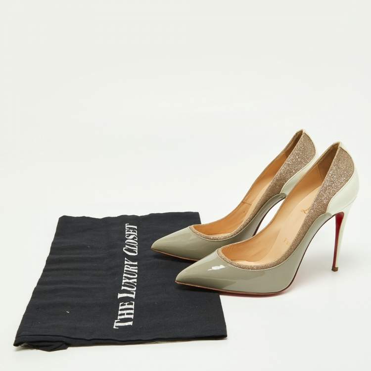 Pre Owned Christian Louboutin Tri-Color Patent Leather and Glitter Tucsick Pumps Size 35.5