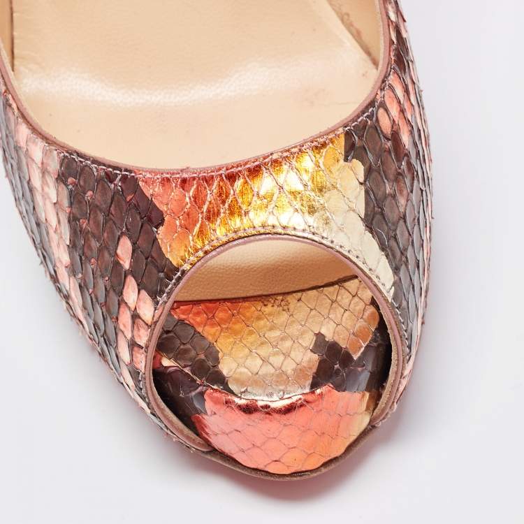 Pre Owned Christian Louboutin Multicolor Python Leather Very Prive Peep Toe Platform Pumps Size 37