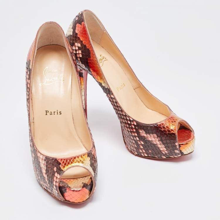 Pre Owned Christian Louboutin Multicolor Python Leather Very Prive Peep Toe Platform Pumps Size 37