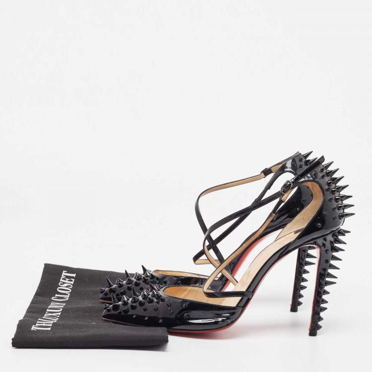 Pre Owned Christian Louboutin Black Patent Leather Goldocross Spike Pumps Size 40