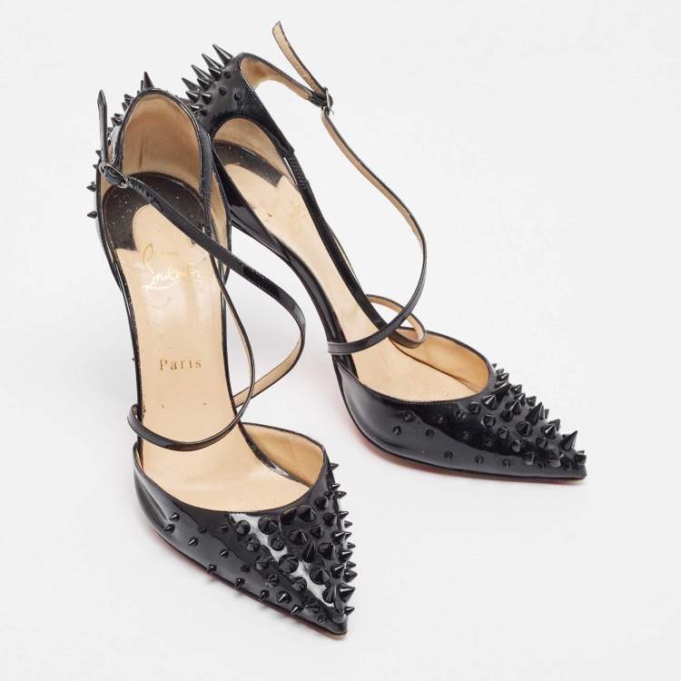 Pre Owned Christian Louboutin Black Patent Leather Goldocross Spike Pumps Size 40