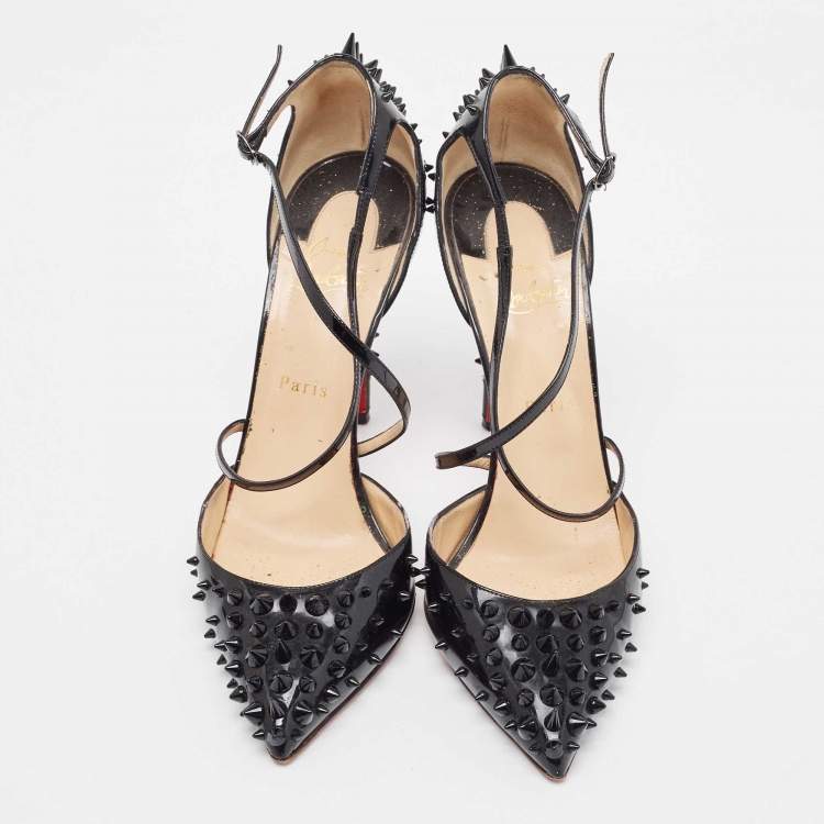 Pre Owned Christian Louboutin Black Patent Leather Goldocross Spike Pumps Size 40