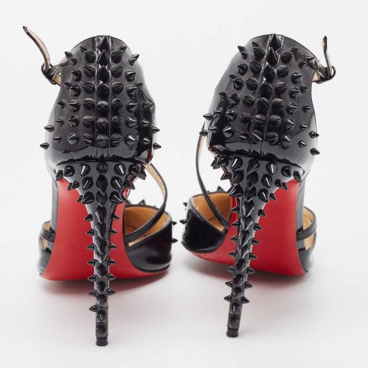 Pre Owned Christian Louboutin Black Patent Leather Goldocross Spike Pumps Size 40