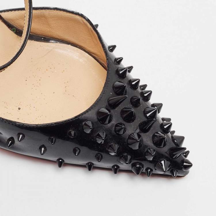 Pre Owned Christian Louboutin Black Patent Leather Goldocross Spike Pumps Size 40