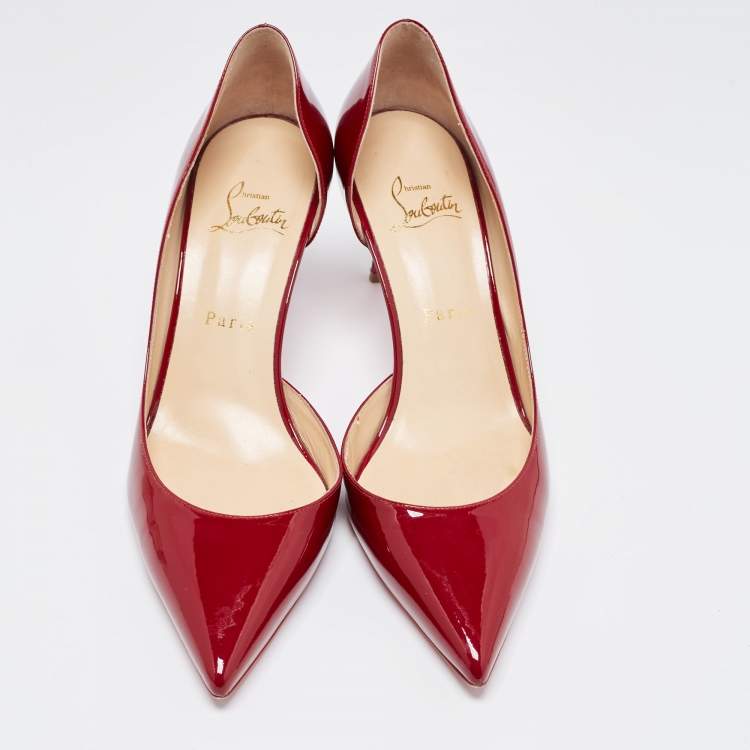 Pre Owned Christian Louboutin Burgundy Patent Leather Iriza Pumps Size 39