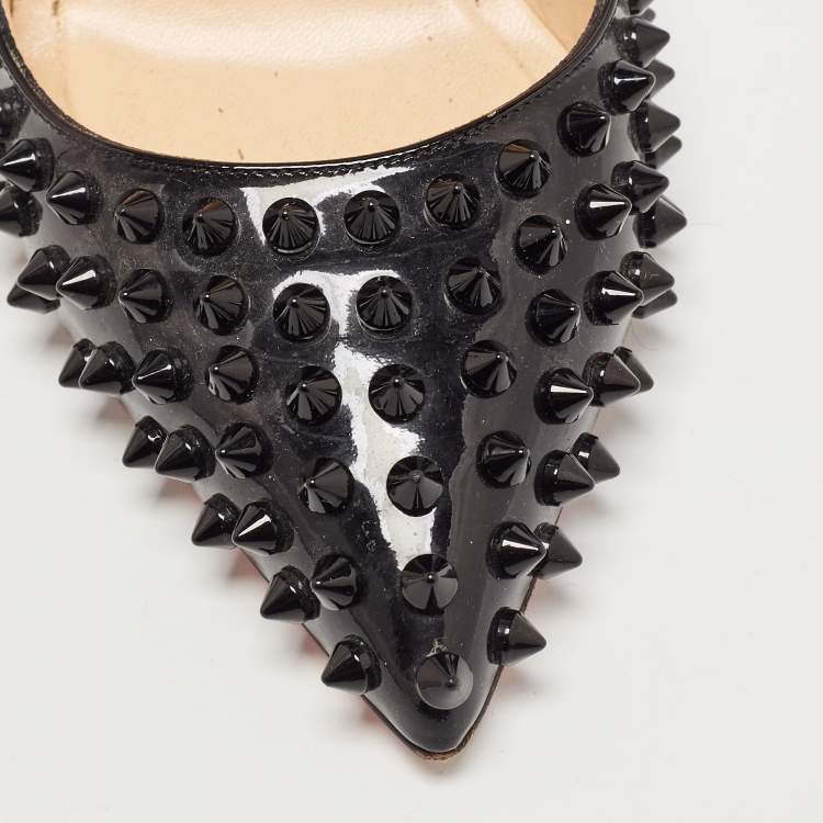 Pre Owned Christian Louboutin Black Patent Leather Pigalle Spikes Pumps Size 38