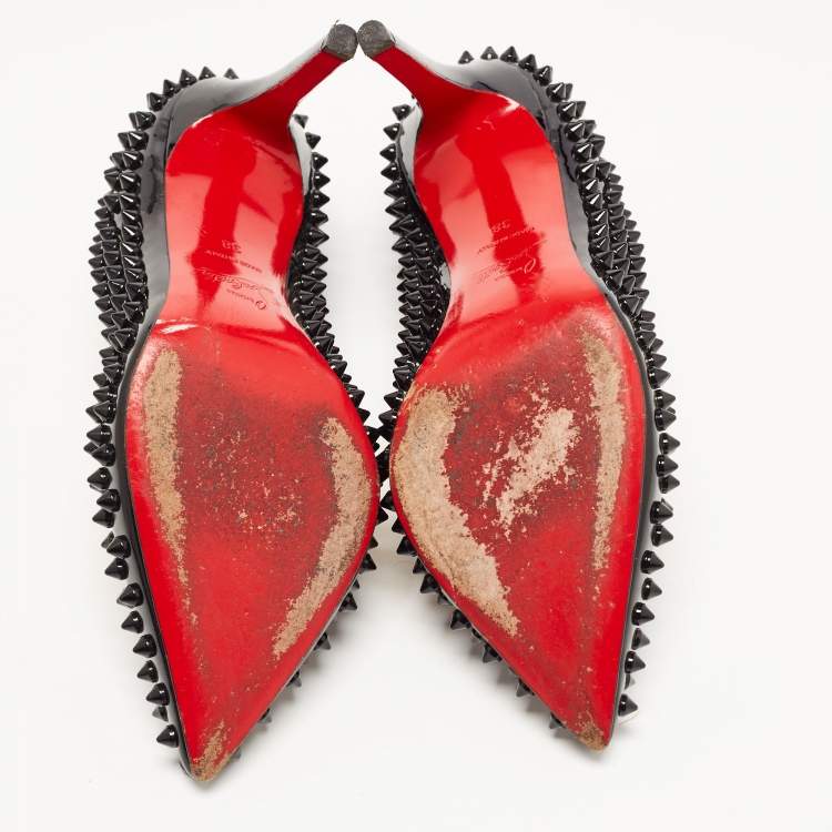 Pre Owned Christian Louboutin Black Patent Leather Pigalle Spikes Pumps Size 38