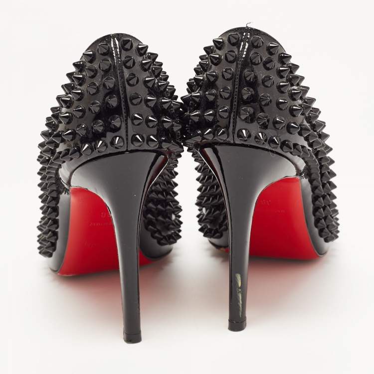 Pre Owned Christian Louboutin Black Patent Leather Pigalle Spikes Pumps Size 38