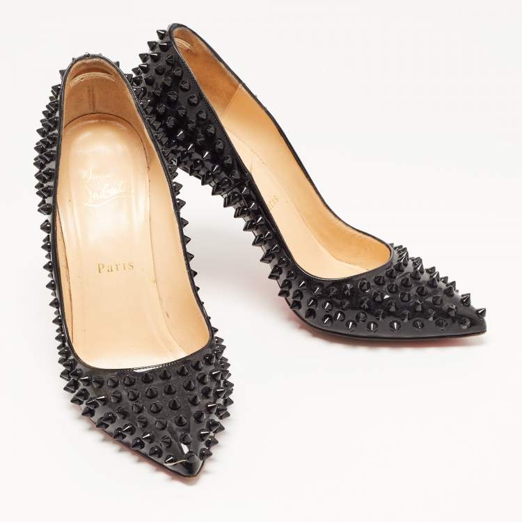 Pre Owned Christian Louboutin Black Patent Leather Pigalle Spikes Pumps Size 38