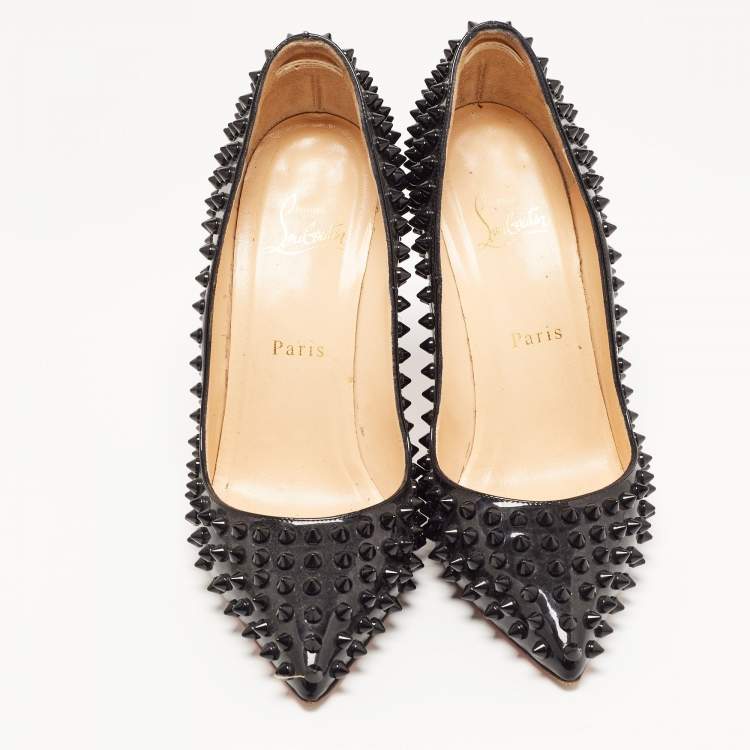 Pre Owned Christian Louboutin Black Patent Leather Pigalle Spikes Pumps Size 38