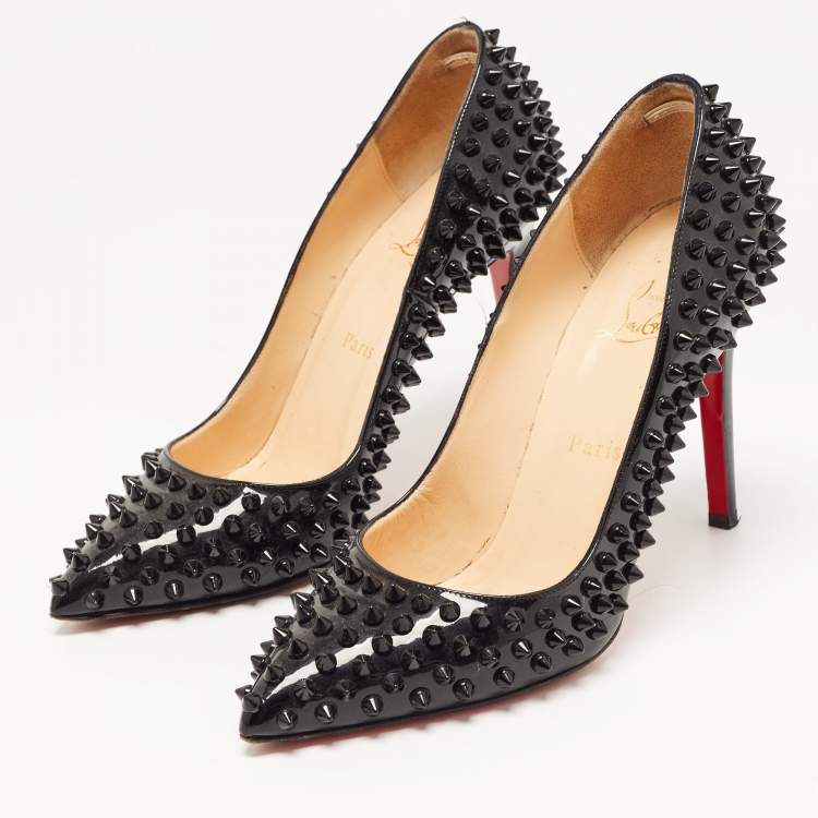 Pre Owned Christian Louboutin Black Patent Leather Pigalle Spikes Pumps Size 38